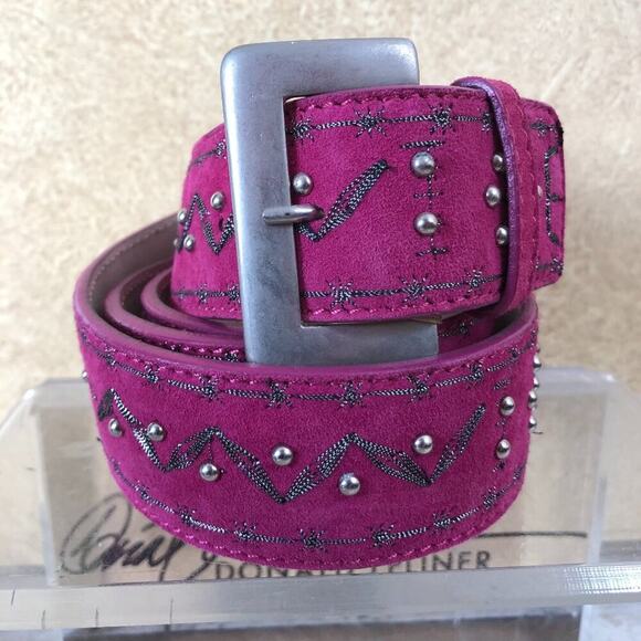Donald Pliner Belt Fuchsia Pink Embellished Silver Metal Studs New NWT $225 XL main image 4